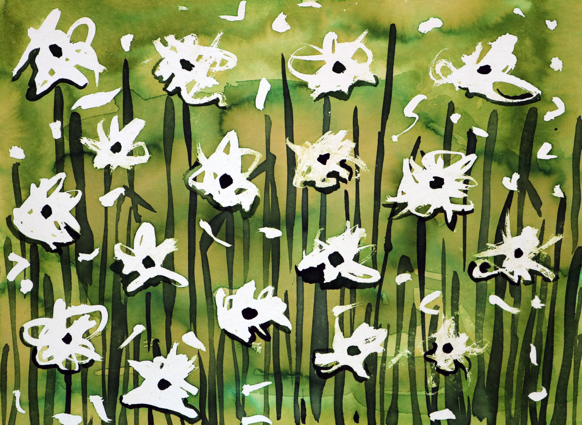 White flowers in watercolours
