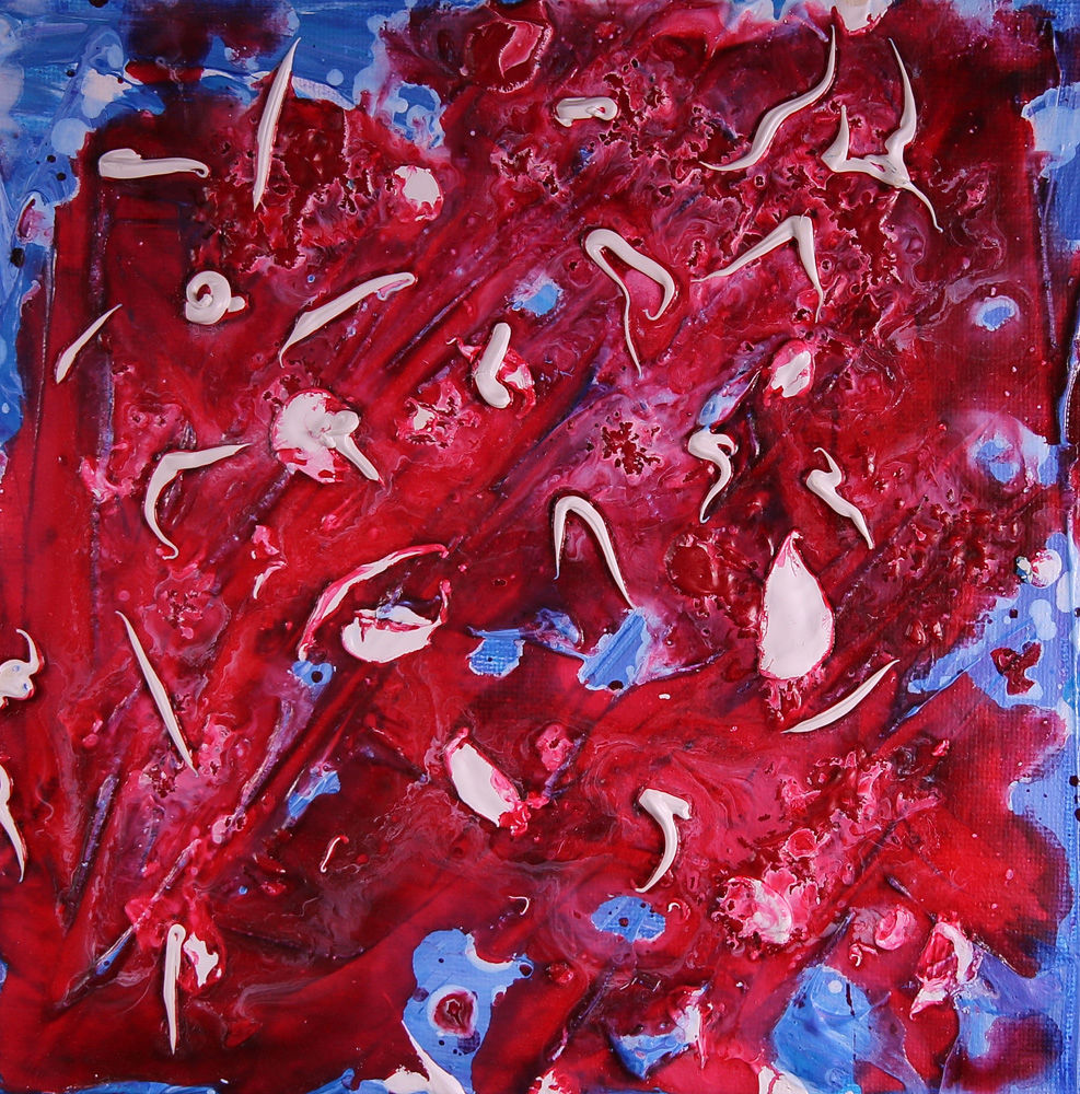 Red and Blue Abstract Acrylics Artwork