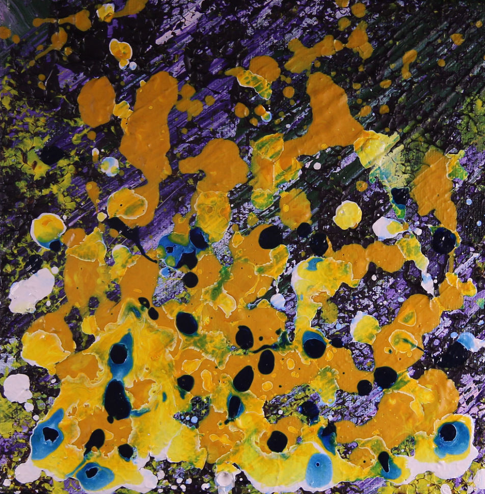 Yellow and Purple Abstract Acrylics Artwork