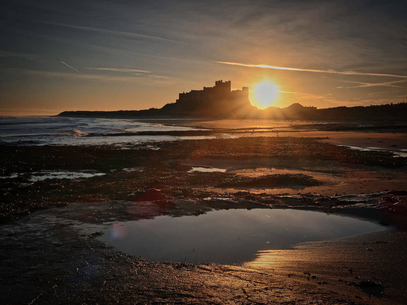 bamburgh castle in the morning