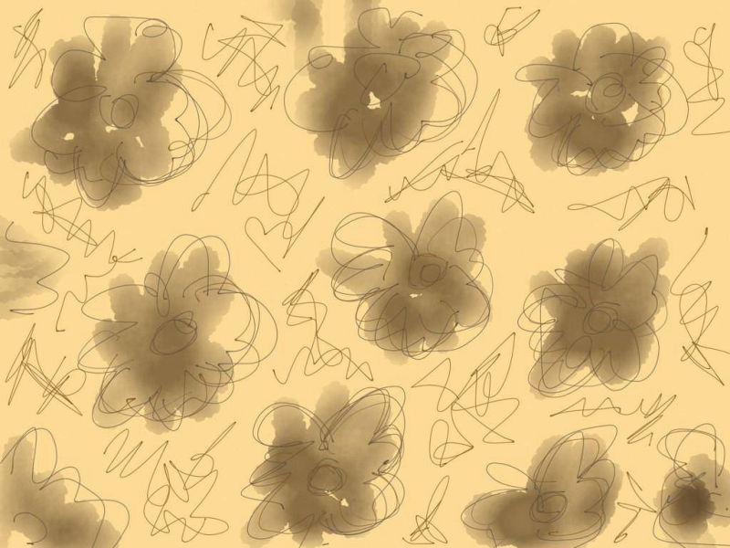 cream and brown flowers surface design, designed with cream paper with inks and watercolours