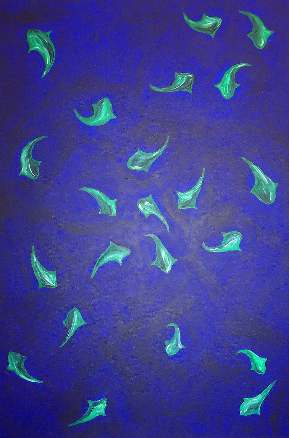 green fish on blue canvas