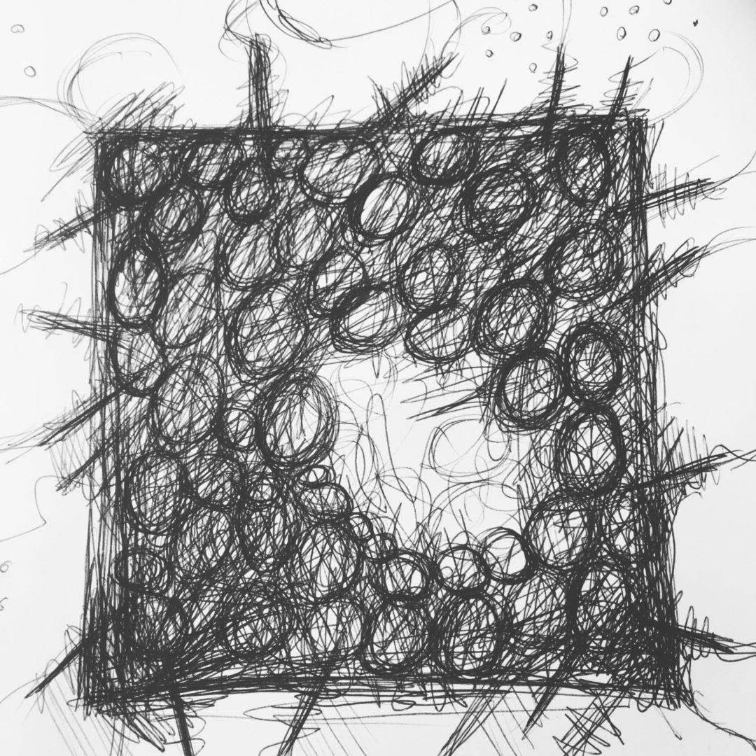 Pen and paper doodle, box and circles