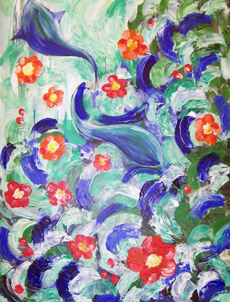 Kio Fish with flowers in Acrylics