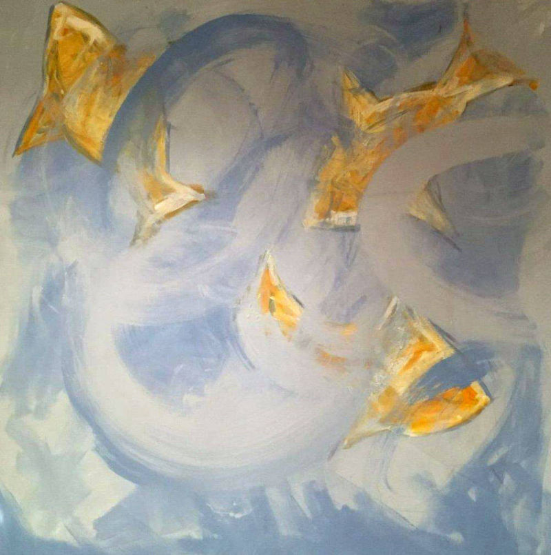 koi fish on pale blue background