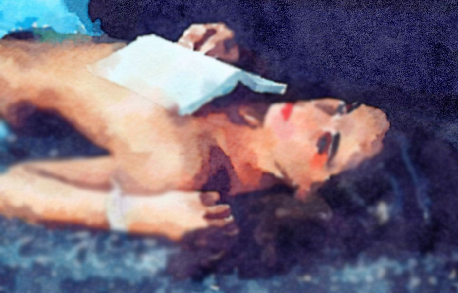 Nude of women with book in watercolours and inks