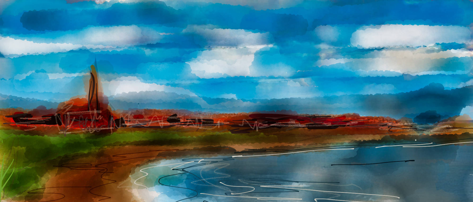 Tynemouth Longsands in watercolours